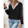 Kadın Uzun Kollu V Pulpayet Yakalı Ithal Krep Bluz