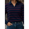 Kadın Uzun Kollu V Yaka çizgili Triko Bluz