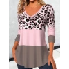 Kadın Uzun Kollu V Yakalı Leopar Baskılı şardonlu Dalgıç Bluz