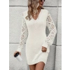 Kadın Uzun Kollu V Yakalı Mini Triko Elbise