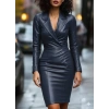 Kadın Uzun Kollu Yakalı Mini Deri Elbise