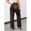 Kadın Yüksek Bel Cepli Deri Pantolon
