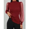 Kadınkolu Tül Detaylı Yarım Balıkçı Kaşkorse Bluz
