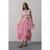 Katlı Kesim Uzun Etek - Pembe