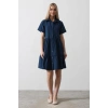 Kısa Kol Düğmeli Elbise - İndigo