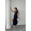 KRUVAZE VATKALI KOLSUZ ELBİSE MODAL KUMAŞ - Lacivert