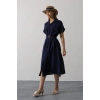 Kuşaklı Cep Detaylı Yarım Kol Elbise - Lacivert