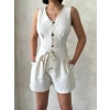 Kuşaklı şortlu tulum