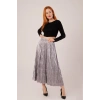 Midi Boy Pileli Saten Gri Etek