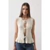 Önü Bağlamalı Yelek - Ekru