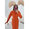 Oranj Boydan Düğmeli Deri Elbise