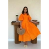 Oranj Pileli Balkon Elbise