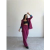 OTTOMAN ÇİZGİLİ CEKET-PANTOLON TK - Fuşya