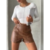 Parçalı cepli deri şort taba w26312