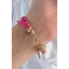 Pembe Renk Zirkon Taşlı İpli Çoklu Bileklik