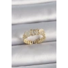 Pirinç Gold Renk Ayarlanabilir Zirkon Taşlı Beyaz Mineli Birleşik Halka Model Kadın Yüzük