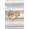 Pirinç Gold Renk Ayarlanabilir Zirkon Taşlı Kurdele Model Kadın Yüzük