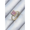Pirinç Gold Renk Pembe Zirkon Taşlı Kadın Yüzük