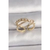 Pirinç Gold Renk Zirkon Taşlı Ayarlanabilir Kadın Yüzük