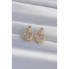 Pirinç Gold Renk Zirkon Taşlı Oval Form Küpe