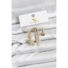 Pirinç Gold Renk Zirkon Taşlı Yıldız Vintage Model YSX Trio Küpe Seti