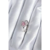 Pirinç Gümüş Renk Pembe Zirkon Taşlı Charm Model Kadın Yüzük