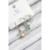Pirinç Zirkon Taşlı 3lü Arı Ve Çiçek Model Gümüş Renk Kadın Küpe