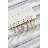 Pirinç Zirkon Taşlı İstiridye Balina Ve Yıldız Gold Renk 6lı Küpe Set