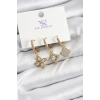 Pirinç Zİrkon Taşlı Yonca Model Gold Renk 3lü Kadın Küpe