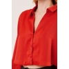 Saten Crop Model Kırmızı Gömlek