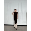 Striptiz Omuzlu Uzun Elbise- Kahve