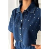Taş Detaylı Gömlek Şort Denim Takım 10175