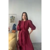 TENCEL KARPUZ KOL ELBİSE - Bordo