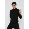 Unisex Yarım Boğazlı Baskılı Dokuma Triko - Siyah