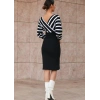 Uzun Kollu Kruvaze Yaka çizgi Desenli Kısa Triko Elbise