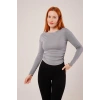Yaka Detay Uzun Kollu Basic Gri Bluz