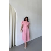YAKA DÜĞME DETAYLI ELBİSE- Pembe
