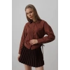 Yanları Bağlamalı Basic Gömlek - Koyu Kahve