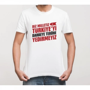 15 Temmuza Özel Tasarım YEDİRMEYİZ Baskılı T-shirt - Beyaz
