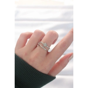 2li Görünümlü Topçuk Model Silver Renk Ayarlanabilir Yüzük