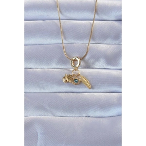 316L Altın Renk Zirkon Taşlı Fatma Ana Eli Yapraklı Kolye