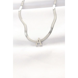 316L Çelik A Harfli Silver Renk İtalyan Zincirli Kolye