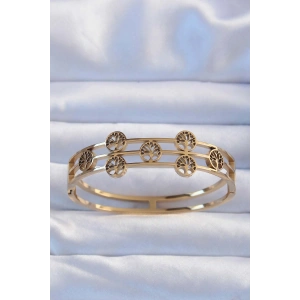 316L Çelik Altın Renk Minimal Yaşam Ağacı Tasarımlı Kelepçe