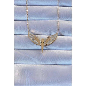 316L Çelik Altın Renk Zirkon Taşlı Mikail Kolye