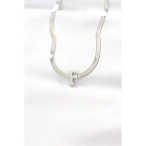 316L Çelik F Harfli Silver Renk İtalyan Zincirli Kolye