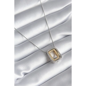 316L Çelik Gold Gümüş Renk Kare Model Zirkon Taş Detay Kadın Kolye