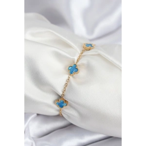 316L Çelik Gold Renk Buz Mavisi Baby Boy Yonca Kadın Bileklik