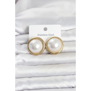 316L Çelik Gold Renk İnci Model Vintage Kadın Küpe