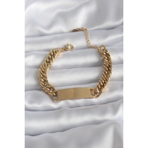 316L Çelik Gold Renk İsim Yazılabilir Plaka Model Kadın Bileklik