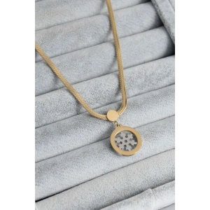 316L Çelik Gold Renk İtalyan Zincir Model Gümüş Kar Tanesi Figür Kadın Kolye